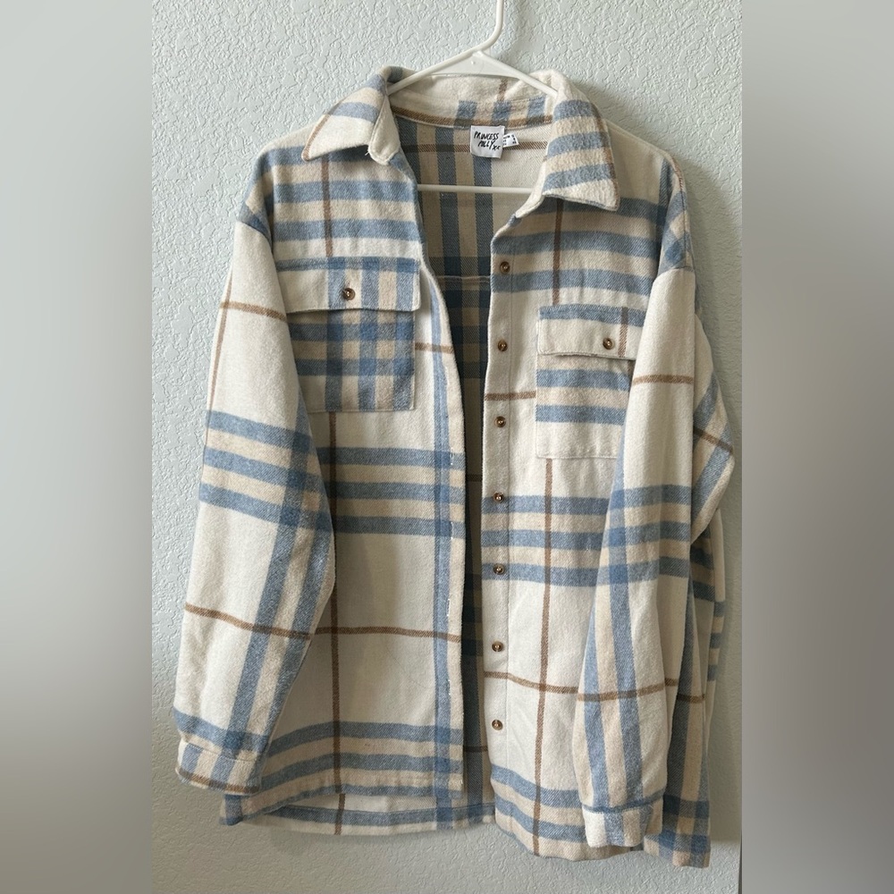 Princess Polly Blue and Cream Plaid Blouse size 8
